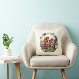Cojín Decorativo Caballos elegantes en arte de corona floral