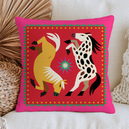 Cojín Decorativo Caballos Estilizados sobre Rojo Moderno Audaz Maxi