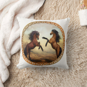Cojín Decorativo Caballos Friesianos Oscuros Y Marrones Ligeros