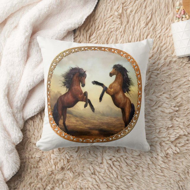 Cojín Decorativo Caballos Friesianos Oscuros Y Marrones Ligeros (Manta)