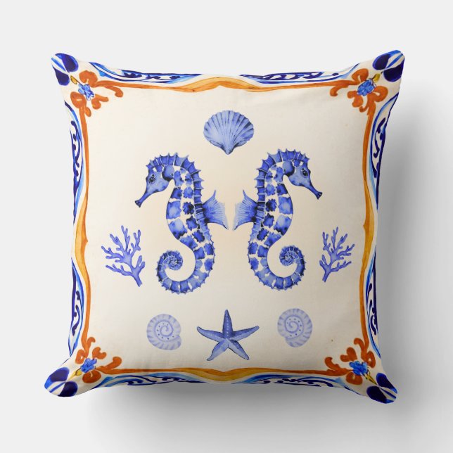 Cojín Decorativo Caballos marinos mediterráneos (Anverso)