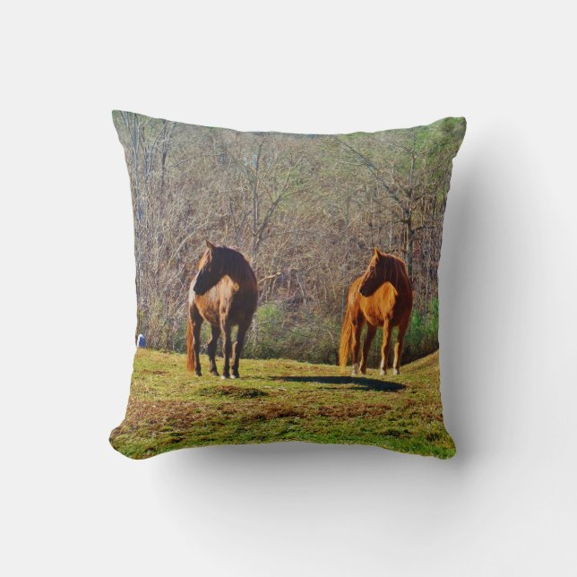 Cojín Decorativo Caballos marrón oscuro y marrón claro (Anverso)