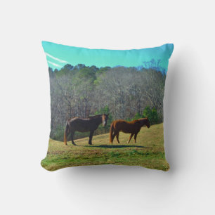 Cojín Decorativo Caballos marrón oscuro y marrón claro tel cielo