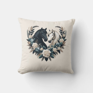 Cojín Decorativo Caballos negros y blancos enamorados - Country Wes