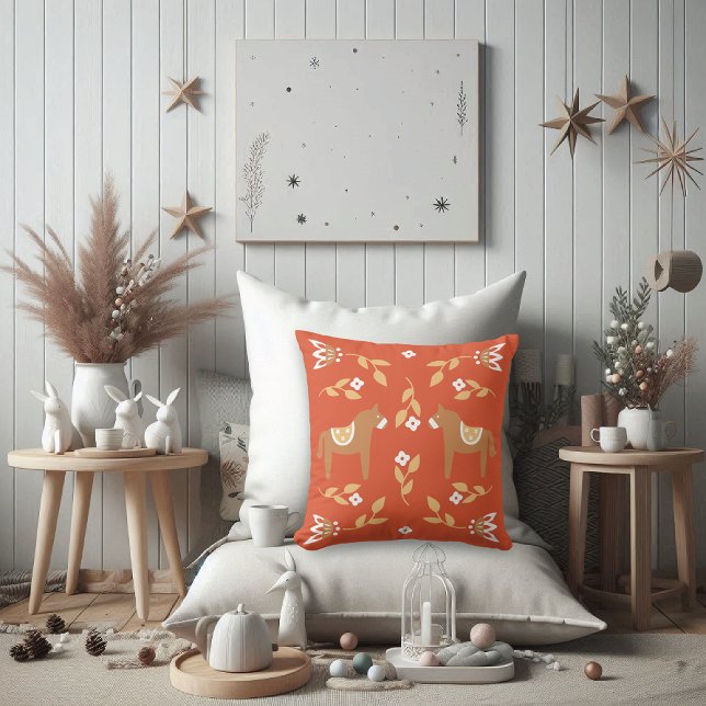 Cojín Decorativo Caballos nórdicos Arte folclórico floral (Subido por el creador)