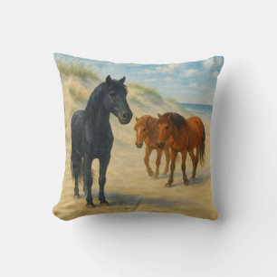 Cojín Decorativo Caballos Salvajes de Corolla North Carolina Acuare