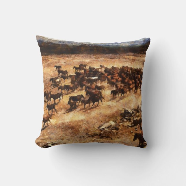 Cojín Decorativo Caballos Salvajes: Majestad Animal Artístico. (Anverso)