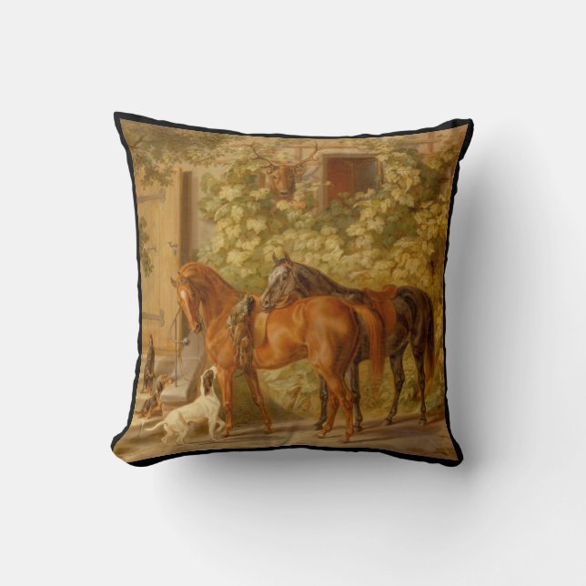 Cojín Decorativo Caballos y perros en el patio (Anverso)