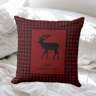 Cojín Decorativo Cabaña Acogedora Rústica Plaid Rojo Alce