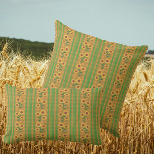 Cojín Decorativo Cabaña Campestre Marrón Verde Amarillo Girasoles