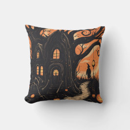 Cojín Decorativo Cabaña de Bruja Árbol Retorcido Halloween Espeluzn