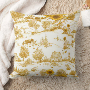 Cojín Decorativo Cabaña de Girasoles Dorados Toile Campestre Cottag
