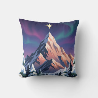 Cojín Decorativo Cabaña de invierno de montaña nevada y pinos