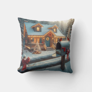 Cojín Decorativo Cabaña de Navidad Acogedora Paisaje Invernal Mágic