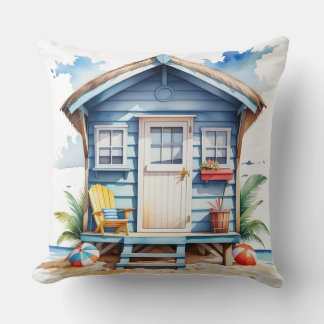 COJÍN DECORATIVO CABAÑA DE PLAYA VERANO ACUARELA COLORIDA