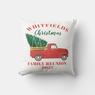Cojín Decorativo Cabaña Familiar Camión Rojo de Navidad Personaliza