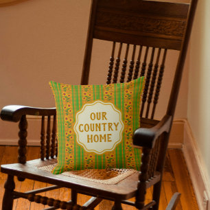 Cojín Decorativo Cabaña Personalizada Marrón Verde Amarillo Girasol