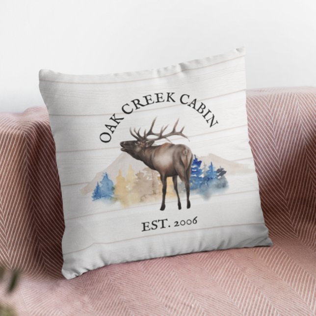 Cojín Decorativo Cabaña Rústica Alce Blanco Madera Personalizada Mo (Subido por el creador)