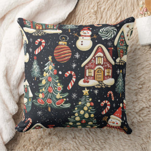 Cojín Decorativo Cabañas de invierno oscuro Hombre de nieve de cara