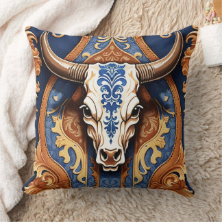 Cojín Decorativo Cabecera de vaca de cuero repujado estilo rancho o