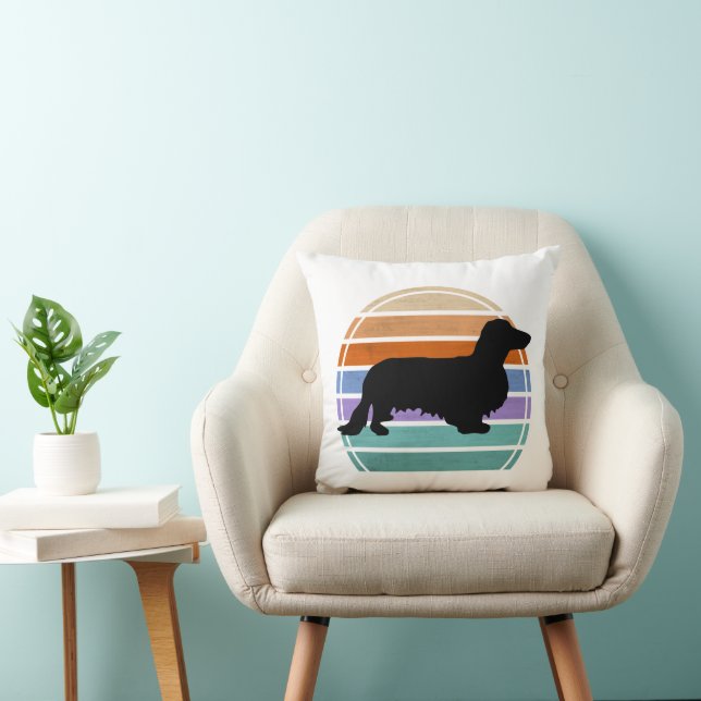 Cojín Decorativo Cabello largo de Dachshund - Silhouette 1 (Silla)