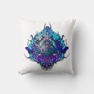 Cojín Decorativo Cabeza alienígena - azul y púrpura