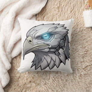 Cojín Decorativo Cabeza Cibernética de Águila Robótica Futurista Ág