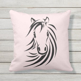 Cojín Decorativo Cabeza de caballo negra en rosa