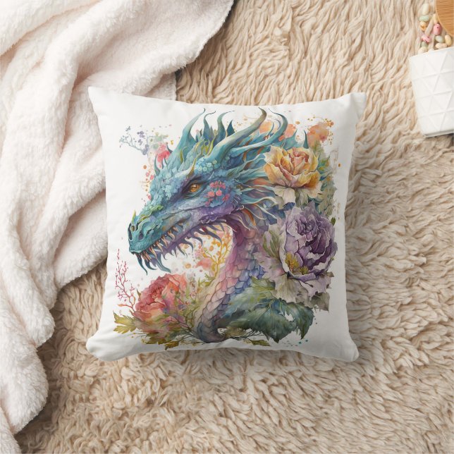 Cojín Decorativo Cabeza de dragón con flores (Manta)