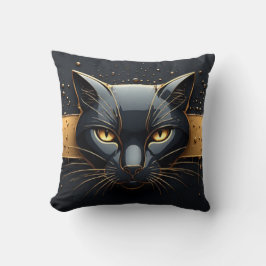 Cojín Decorativo Cabeza de Gato Negro con Diseño de Goteo Dorado 🐈