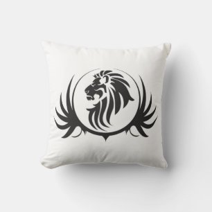 Cojín Decorativo Cabeza de Leones Negros Sobre Almohadón Blanco