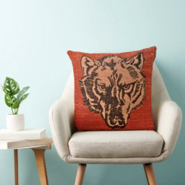 Cojín Decorativo Cabeza de Lobo en Rojo