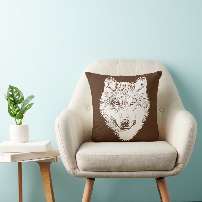 Cojín Decorativo Cabeza de lobo sonriente - línea silueta 2 (Silla)