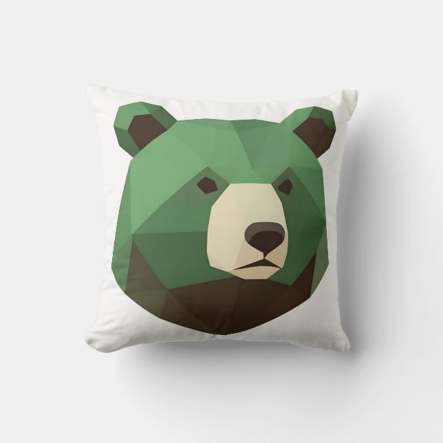 Cojín Decorativo Cabeza de Oso Geométrico Low Poly (Anverso)