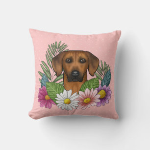 Cojín Decorativo Cabeza de Rhodesian Ridgeback y flores silvestres