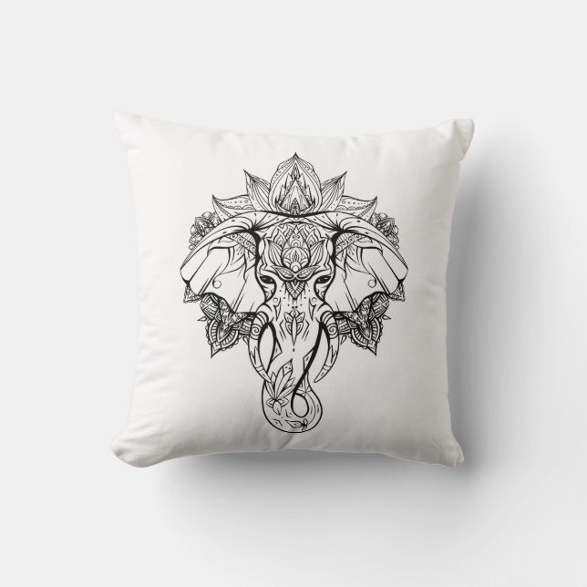 Cojín Decorativo Cabeza elefante con adornos boho (Anverso)