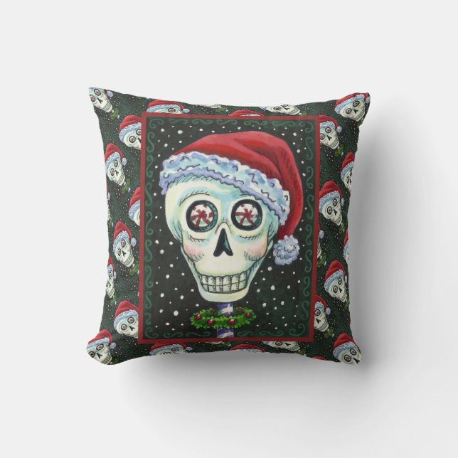 COJÍN DECORATIVO CABEZA MUERTA SANTA SKULL, NAVIDADES SKELETON HUMO (Anverso)