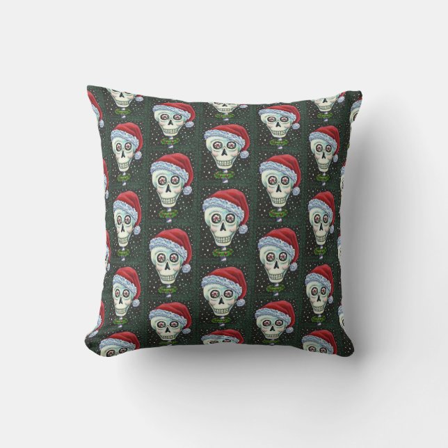 COJÍN DECORATIVO CABEZA MUERTA SANTA SKULL, NAVIDADES SKELETON HUMO (Anverso)