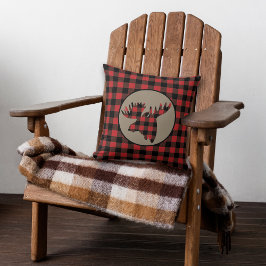 Cojín Decorativo Cabezal de alce con mango de búfalo negro rojo