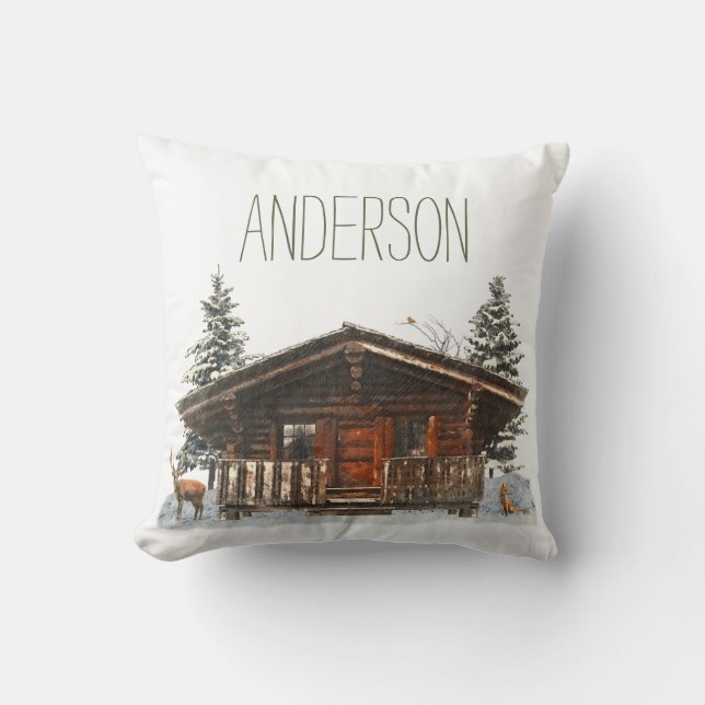 Cojín Decorativo Cabina de invierno con nombre (Anverso)