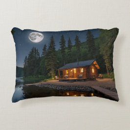 Cojín Decorativo Cabina en el bosque por la noche