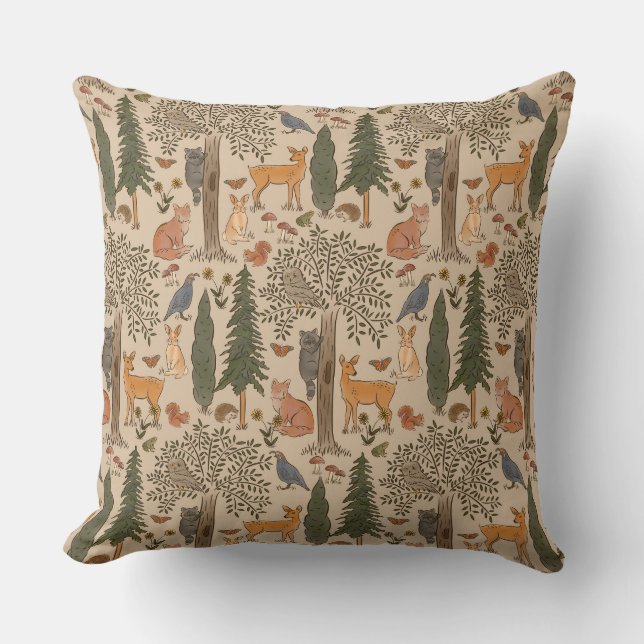 Cojín Decorativo Cabincore Woodland Forest Animals (Anverso)