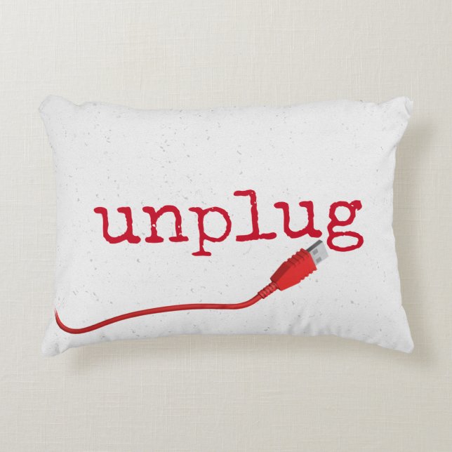Cojín Decorativo Cable USB rojo con texto UNPLUG (Anverso)