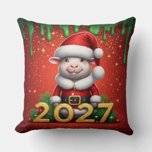 Cojín Decorativo Cabra caprichosa de Navidad con corona y sombrero