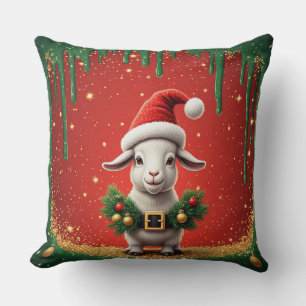 Cojín Decorativo Cabra de Navidad adorable con sombrero de Santa Di