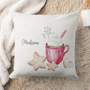 Cojín Decorativo Cacao Caliente De Navidad Y Galletas Acuarela