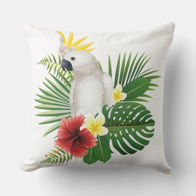 Cojín Decorativo cacatúa con flor (Anverso)