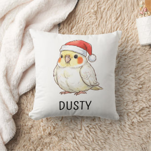 Cojín Decorativo Cacatúa de Navidad personalizada con sombrero de S