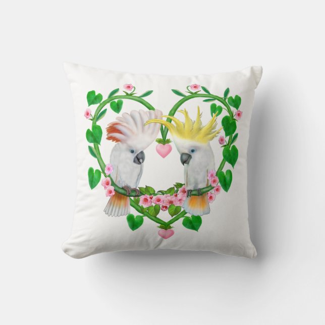 Cojín Decorativo Cacatúas del Corazón (Anverso)