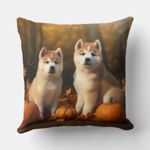 Cojín Decorativo Cachorro Akita Otoño Delicia Calabaza